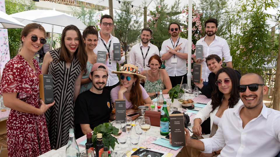 French winners celebrating together at Cannes Film Festival 2021